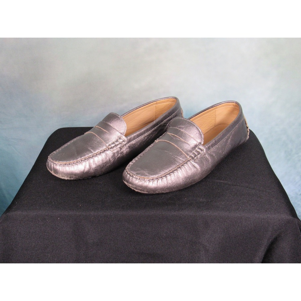 Flag Ltd Metallic Pewter Nappa Glove Leather Driving Penny Loafers 8.5M Brazil